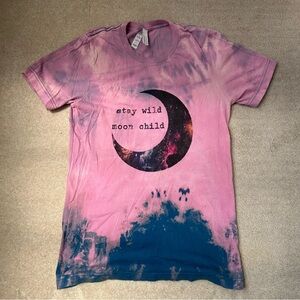 Pink Tie-Dye Women’s Shirt with Moon Graphic